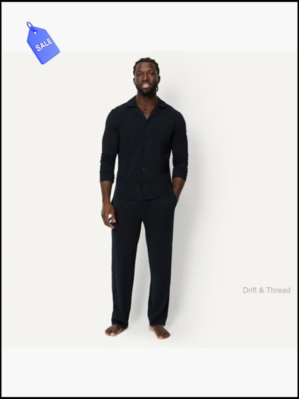 Men's Cotton-Modal Pajama Set Long Sleeve Button-Down Top with Pants